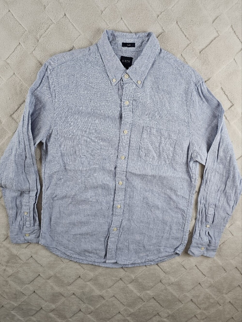 J. Crew Linen Button Up Shirt Mens Medium Light Blue Long sleeve Preppy